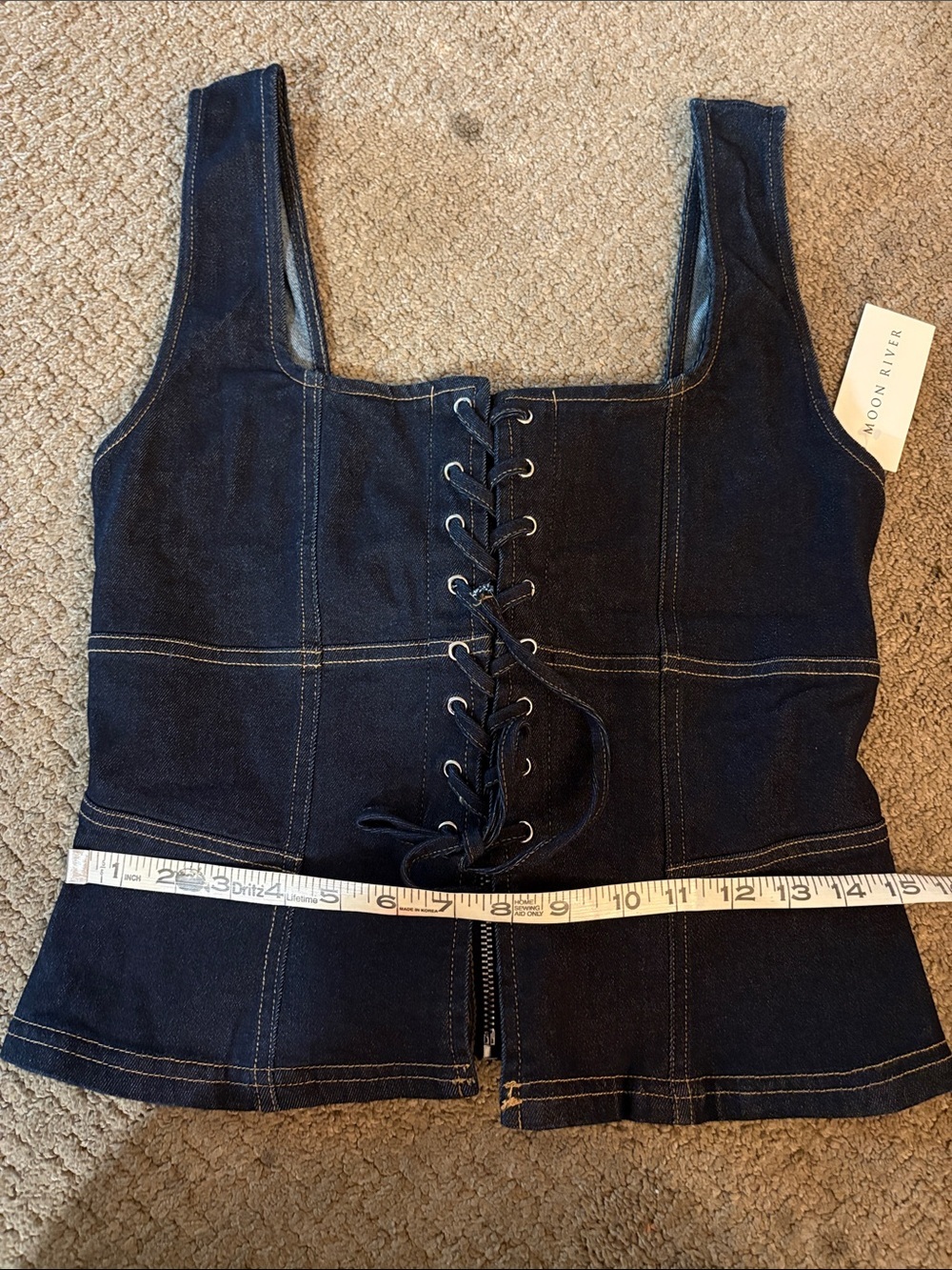 Moon River Lace-Up Detail Denim Corset Top Size Large - Picture 12 of 13